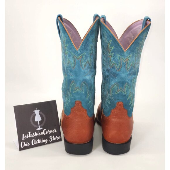 Ariat Women's Blue and Brown Leather Cowgirl Embroidered Wester Boots Sz 7B 1552 - Picture 5 of 15